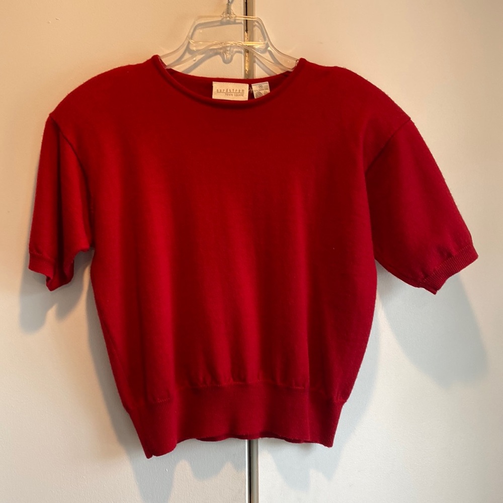 Nordstrom Town Square M Red Merino Wool Short Sweater Shell